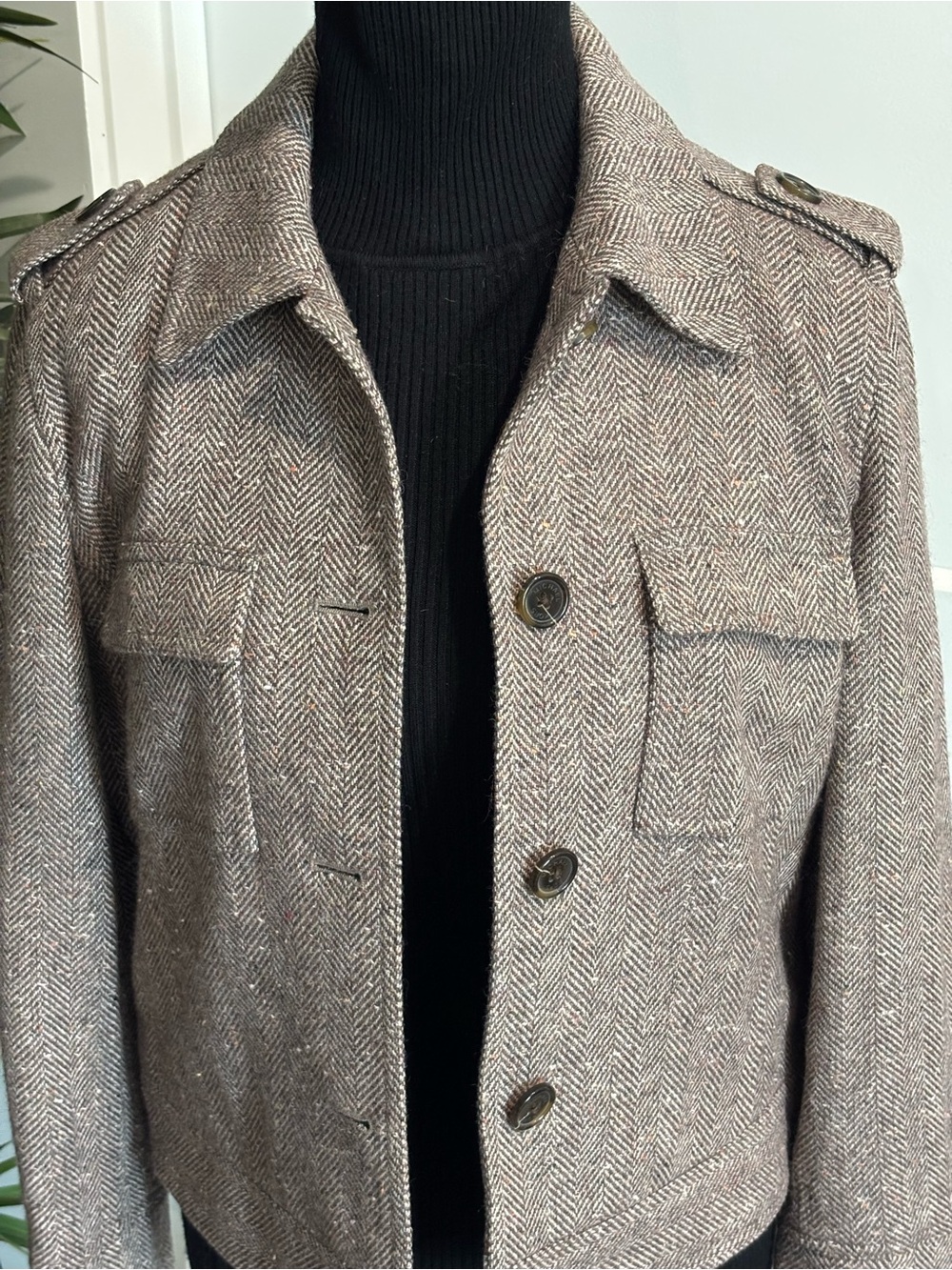 NEW Michael Michael KORS  Brown Herringbone Wool-Blend Military Stye Jacket SZ 8 - Picture 7 of 14